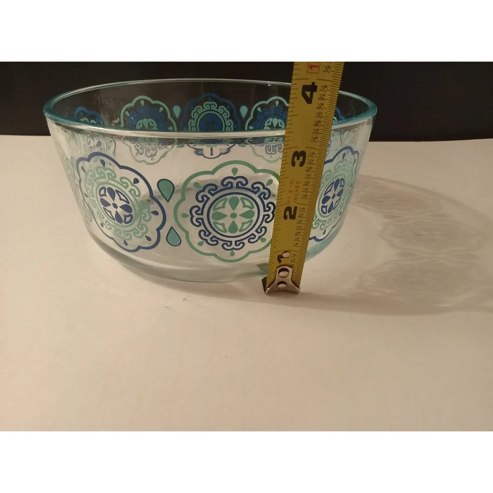 Vintage MCM Pyrex 1 Quart Blue Teal Pinwheel floral Mixing Bowl 7201 no lid